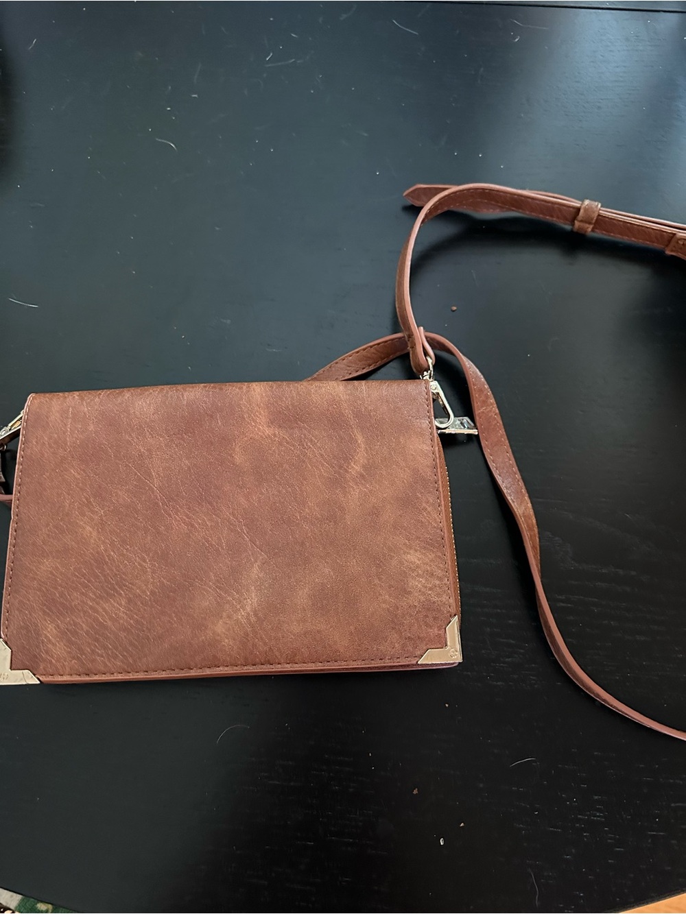 Urban Expressions Brown Crossbody Bag with Metal Corner Accents